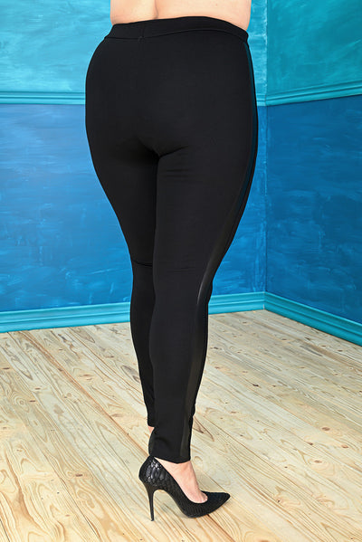 Plus size leggings with wide leather edging