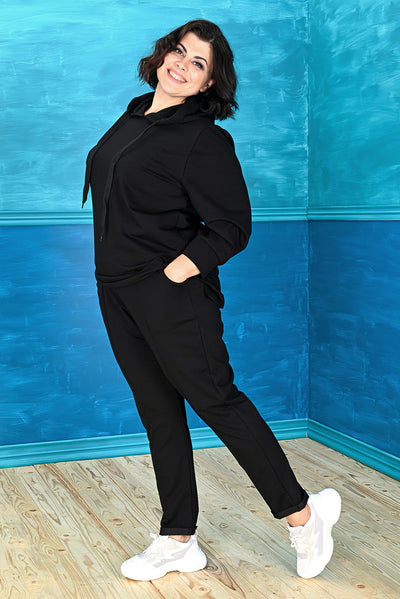 Plus size sports pants with a hem - Black