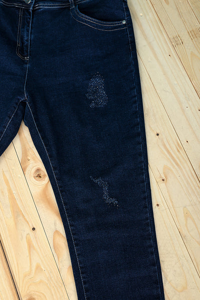 Plus size jeans with stones decoration