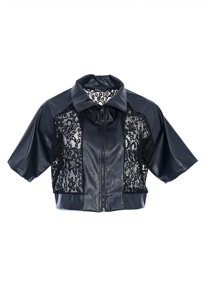 Plus size short formal jacket with leather and lace