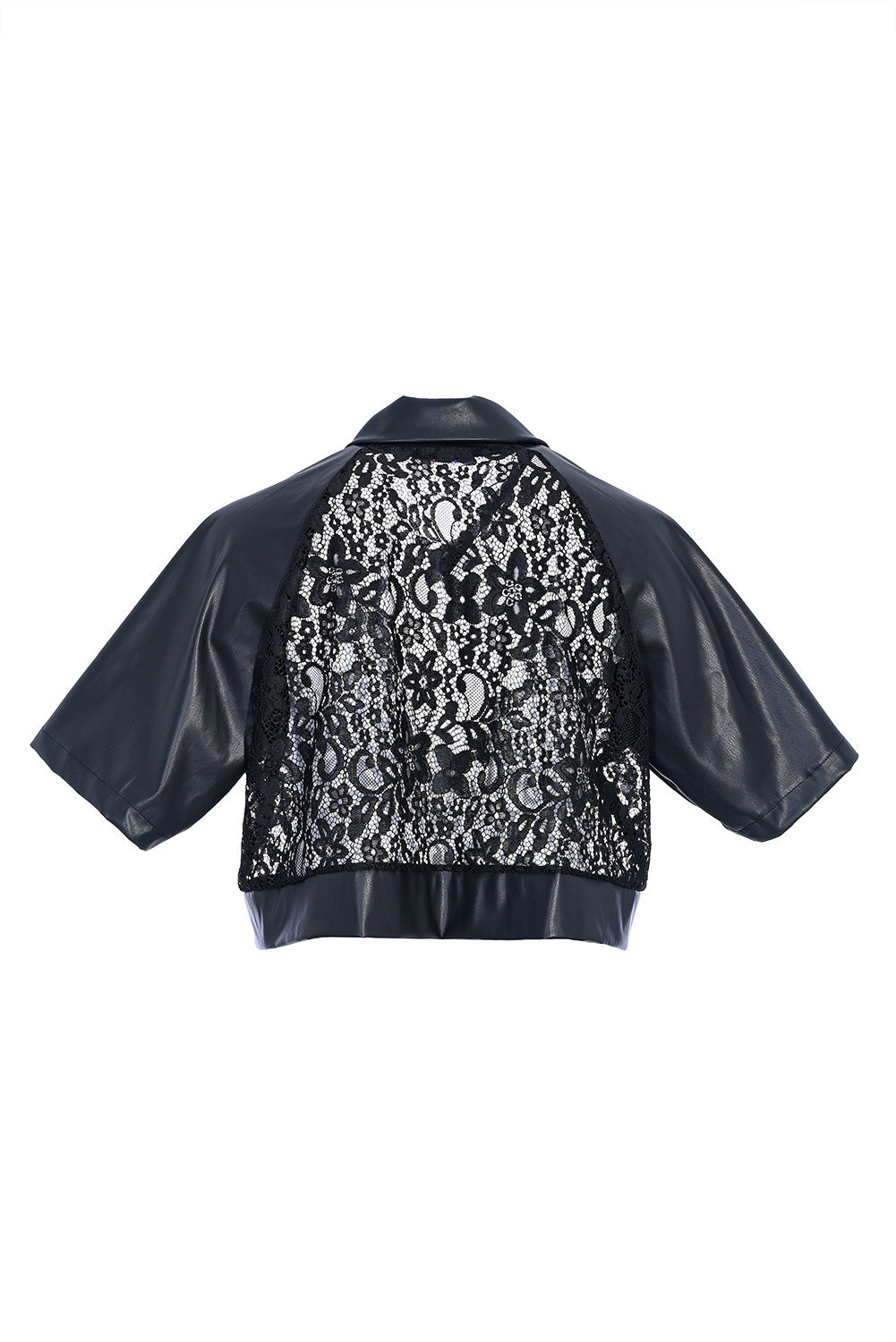 Plus size short formal jacket with leather and lace