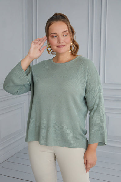 Oversized Blouse with Flared Sleeves - Green