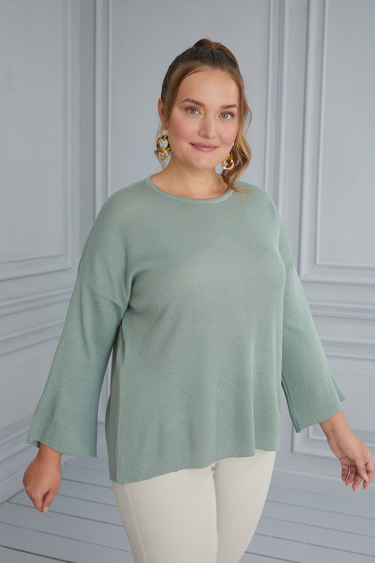 Oversized Blouse with Flared Sleeves - Green