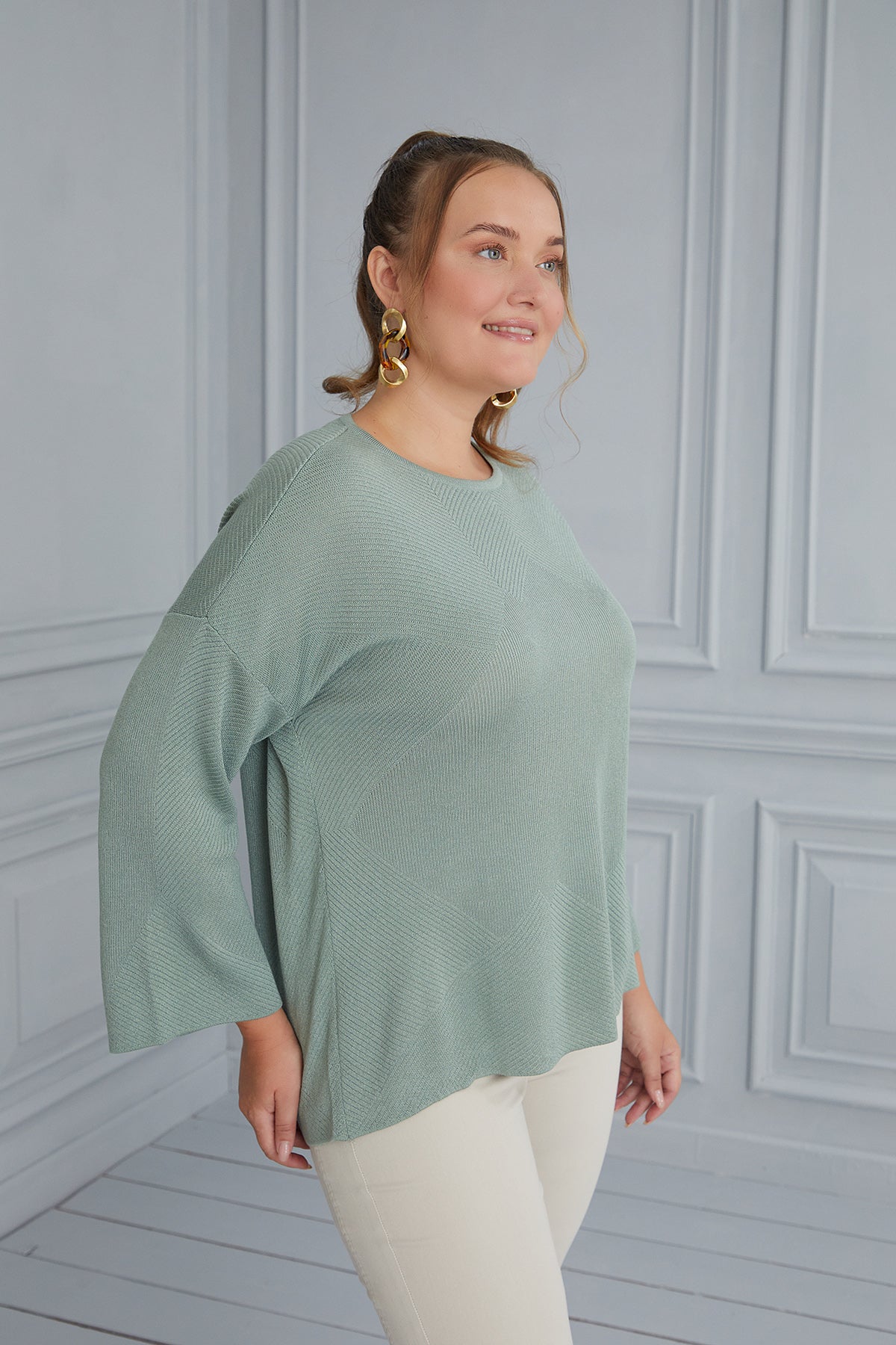 Oversized Blouse with Flared Sleeves - Green