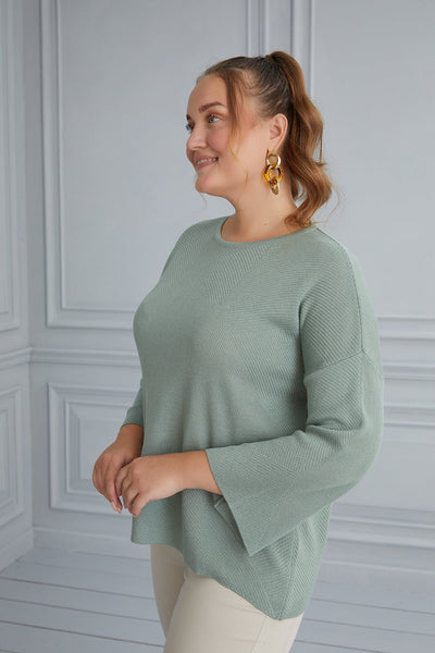 Oversized Blouse with Flared Sleeves - Green