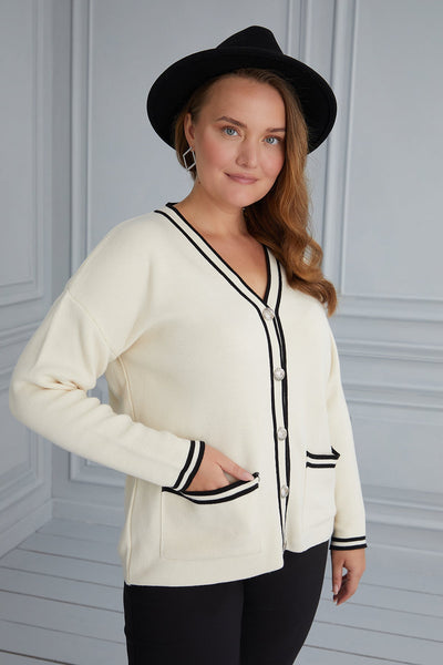 Elegant maxi cardigan with buttons - ecru