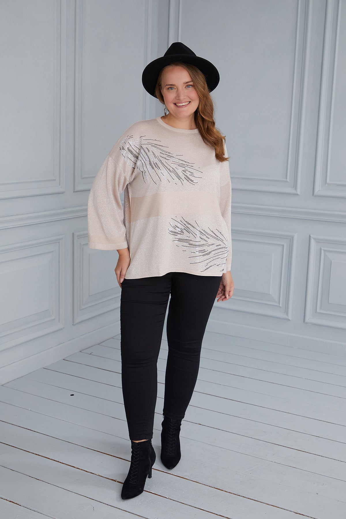 Maxi Blouse Knitting Delicate Feathers - Cream