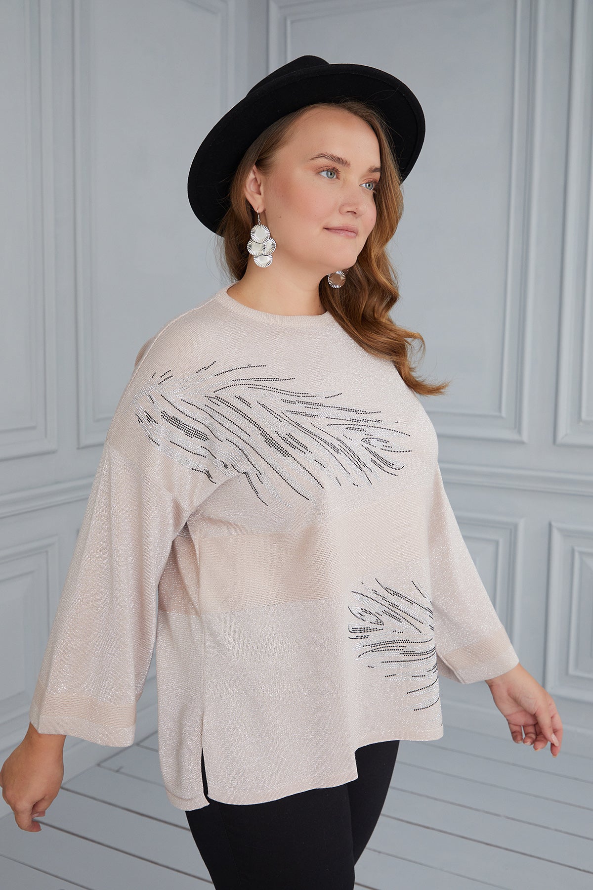 Maxi Blouse Knitting Delicate Feathers - Cream