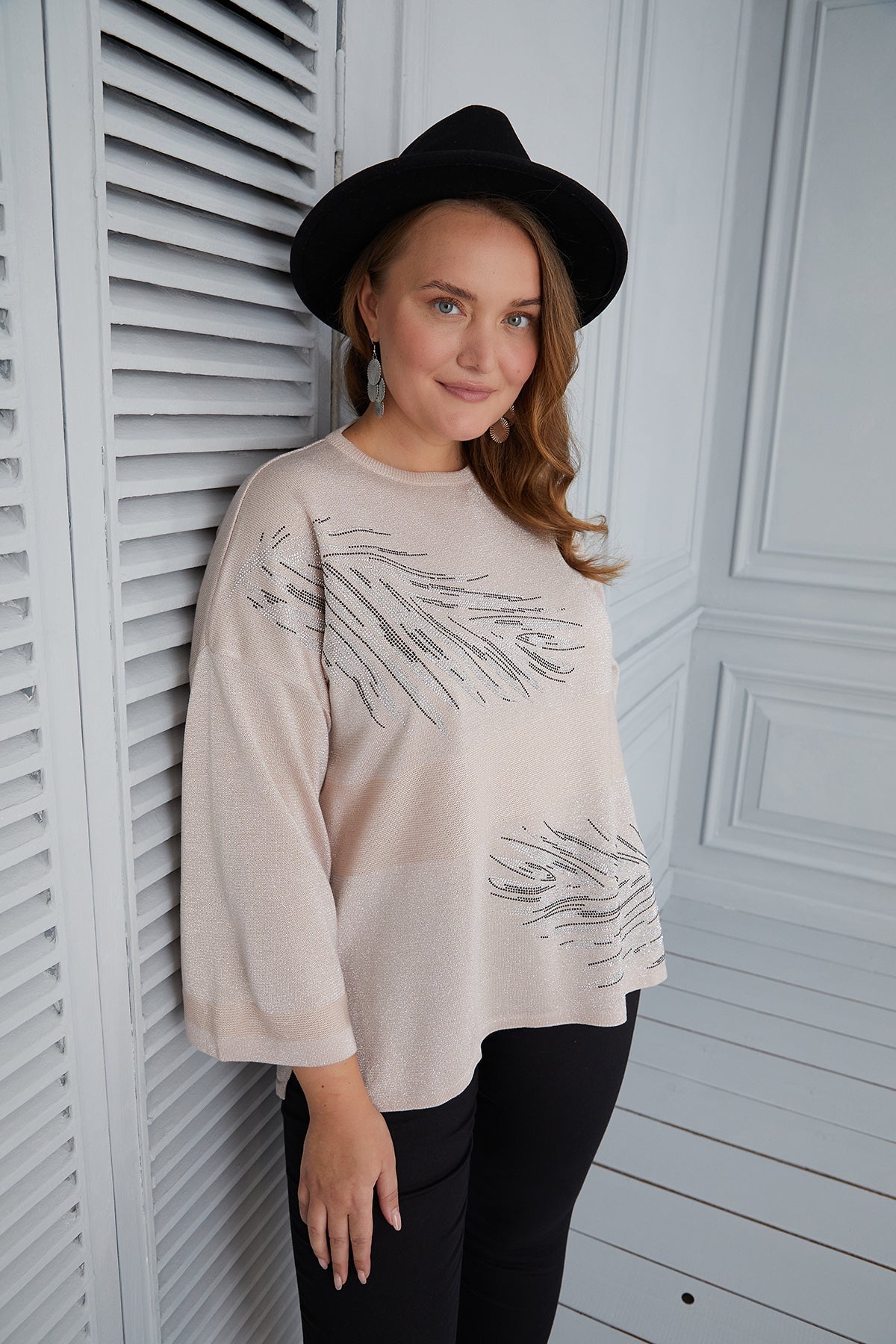 Maxi Blouse Knitting Delicate Feathers - Cream