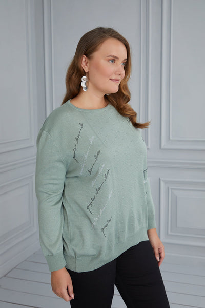 Maxi knit blouse with delicate decoration - green