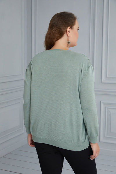 Maxi knit blouse with delicate decoration - green