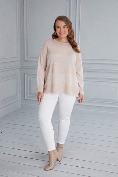 Knit blouse with delicate stripes - beige