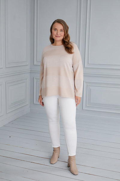 Knit blouse with delicate stripes - beige