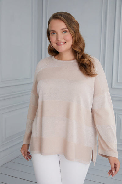 Knit blouse with delicate stripes - beige