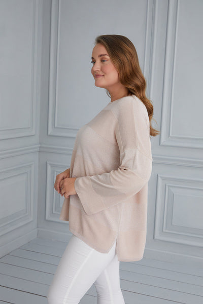 Knit blouse with delicate stripes - beige