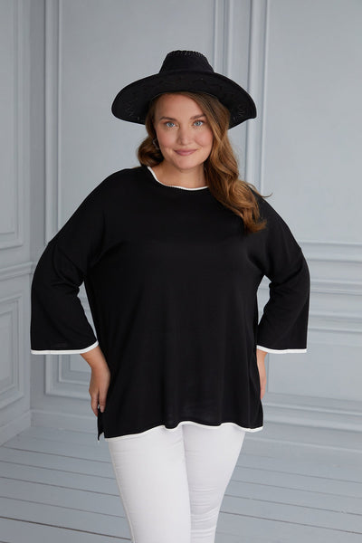 Maxi Blouse Knitting Contrast - Black