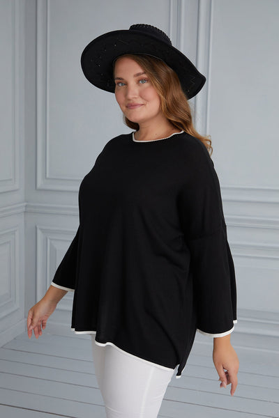 Maxi Blouse Knitting Contrast - Black