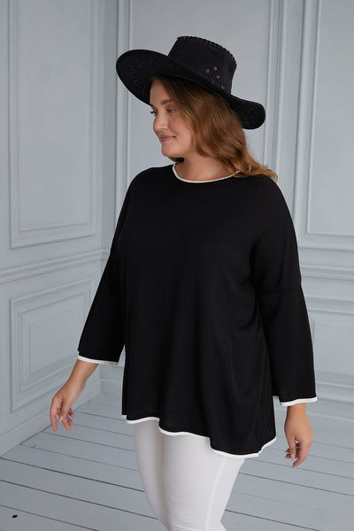 Maxi Blouse Knitting Contrast - Black