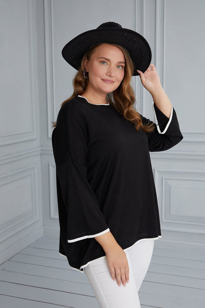 Maxi Blouse Knitting Contrast - Black