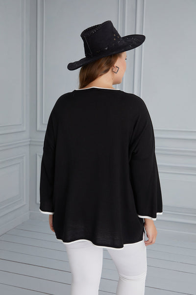 Maxi Blouse Knitting Contrast - Black