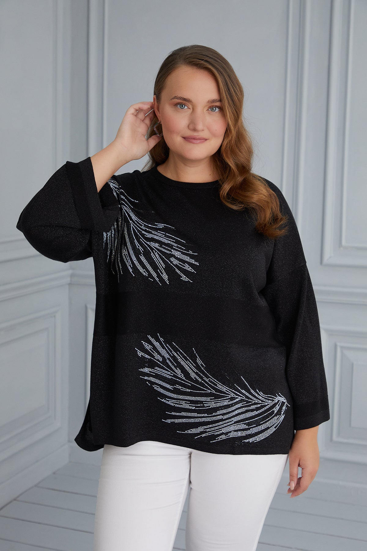 Maxi Blouse Gentle Feathers - Black