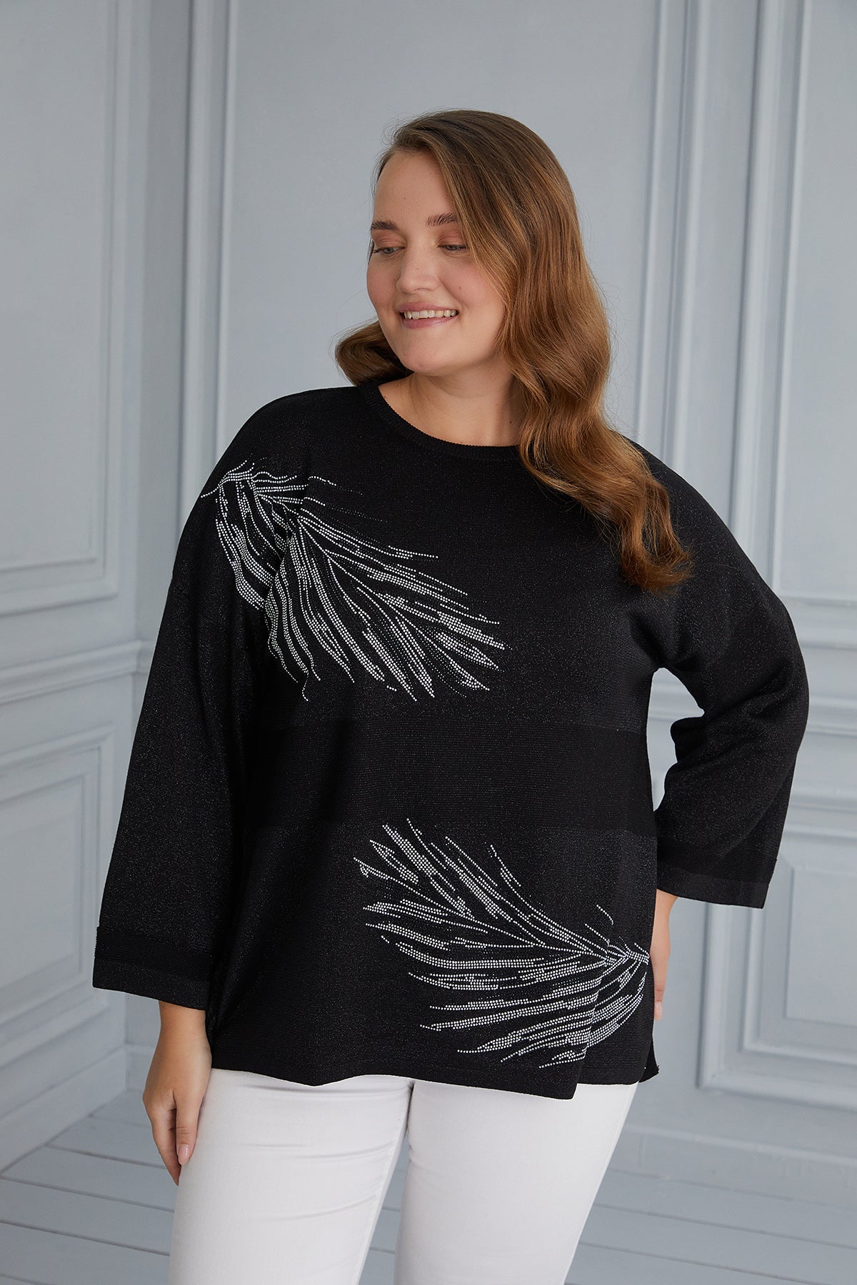 Maxi Blouse Gentle Feathers - Black