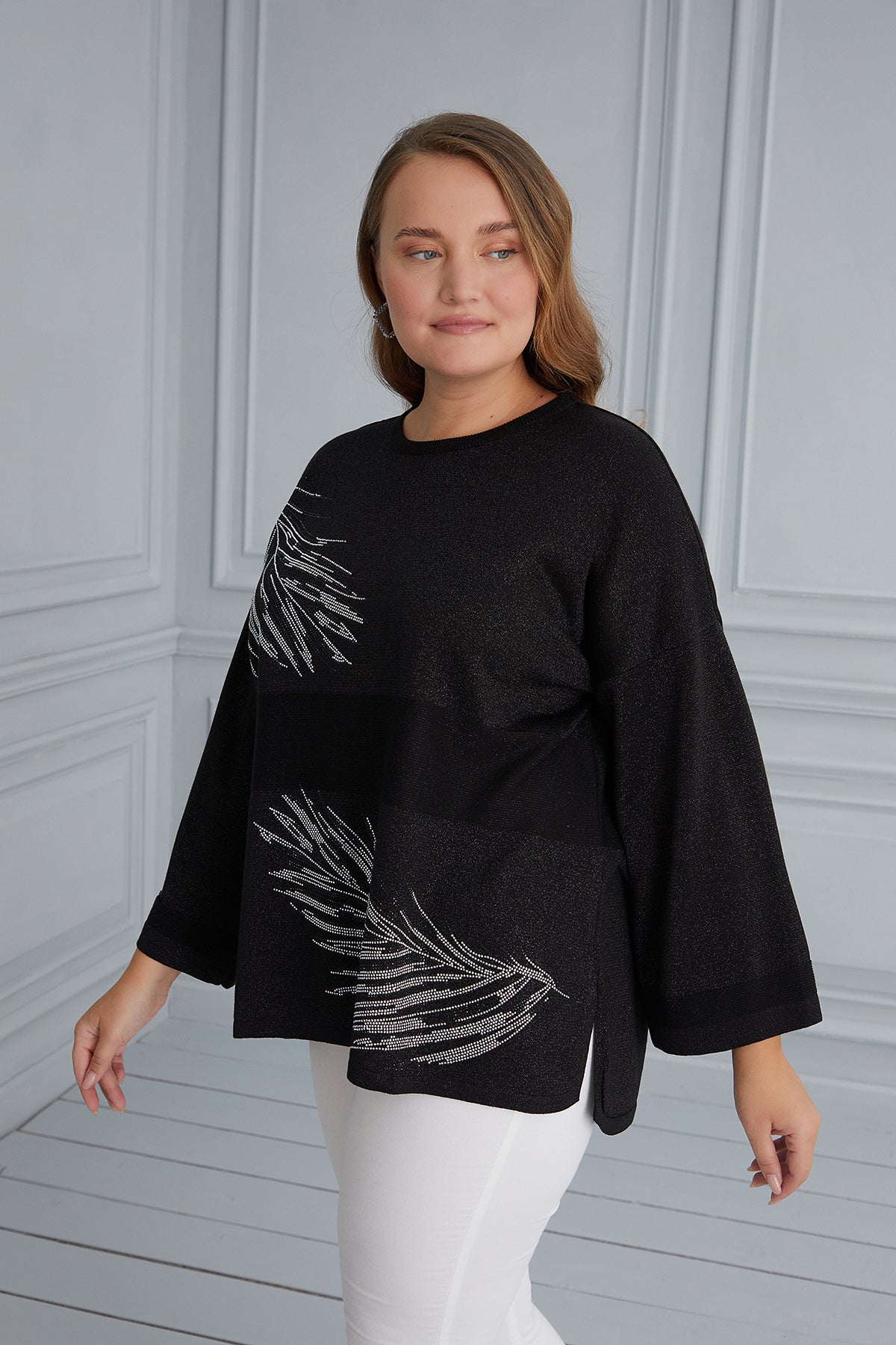 Maxi Blouse Gentle Feathers - Black