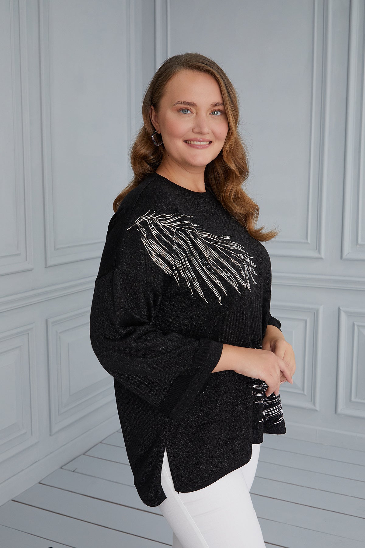 Maxi Blouse Gentle Feathers - Black