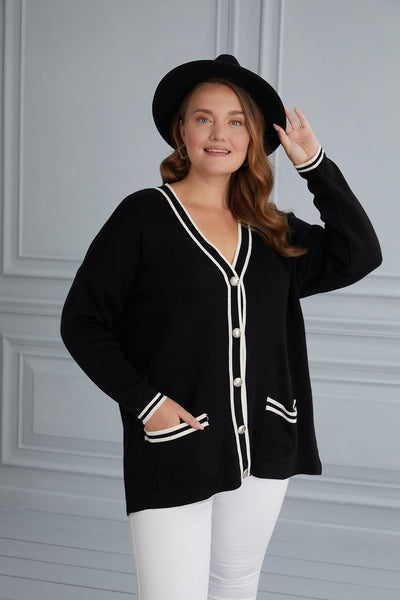 Elegant maxi cardigan with buttons - black