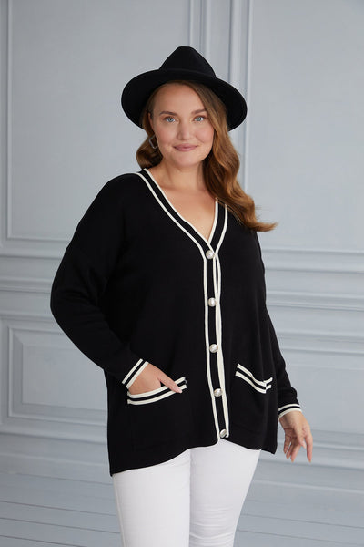 Elegant maxi cardigan with buttons - black