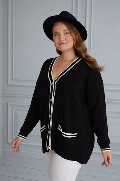 Elegant maxi cardigan with buttons - black