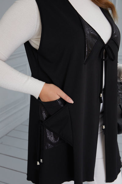 Maxi knitted vest with ties-black