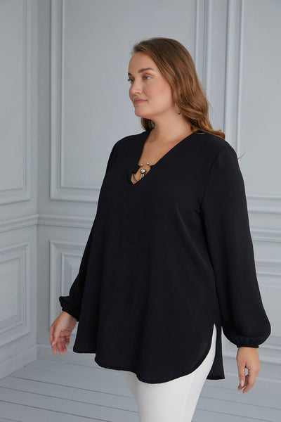 Maxi tunic with original neckline - black