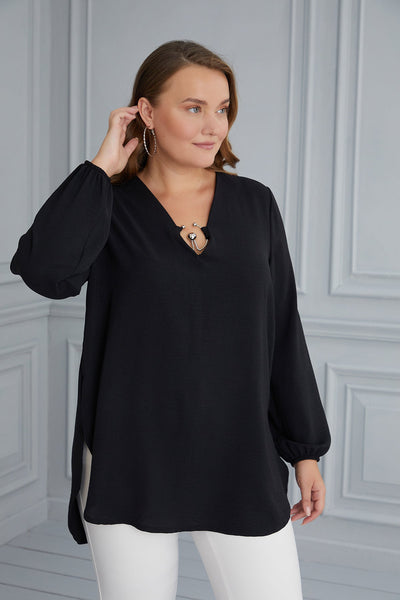 Maxi tunic with original neckline - black