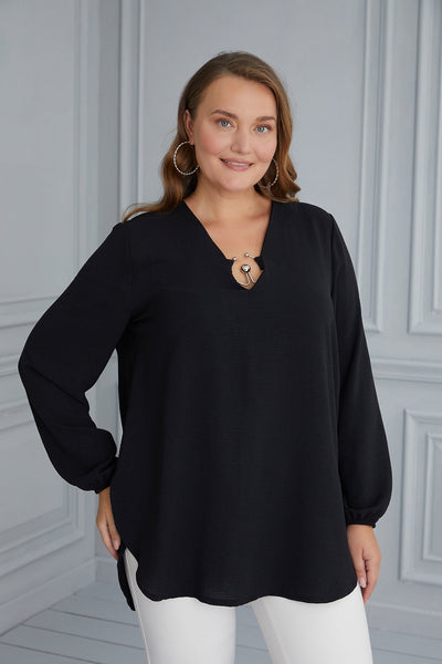 Maxi tunic with original neckline - black