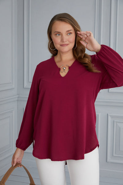 Maxi tunic with original neckline - raspberry