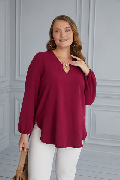 Maxi tunic with original neckline - raspberry