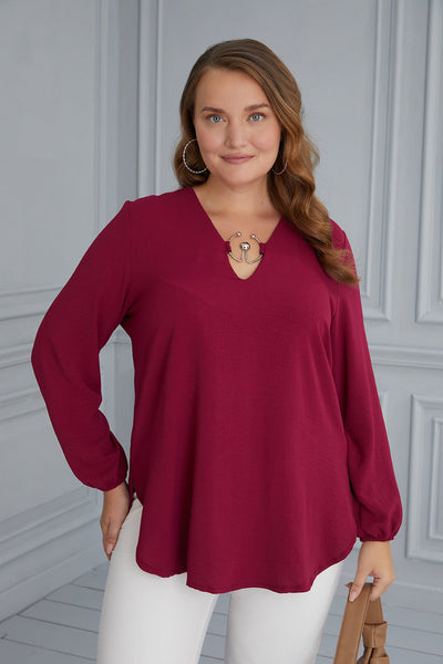 Maxi tunic with original neckline - raspberry