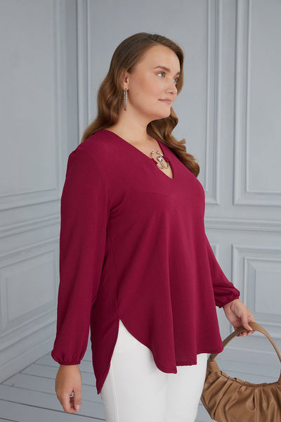 Maxi tunic with original neckline - raspberry