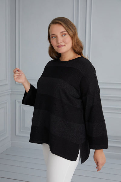 Knit blouse with delicate stripes - black