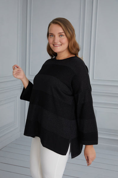 Knit blouse with delicate stripes - black