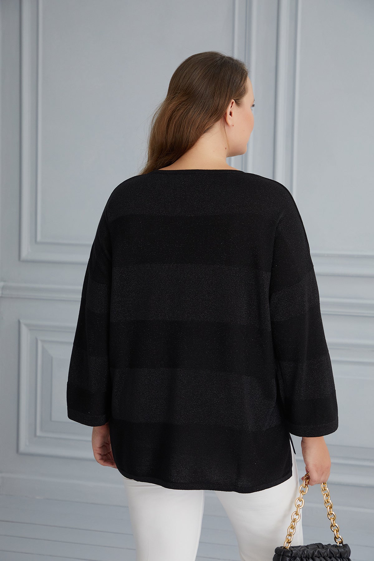 Knit blouse with delicate stripes - black