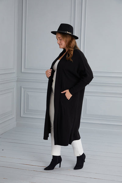 Long maxi cardigan with bat sleeves - black