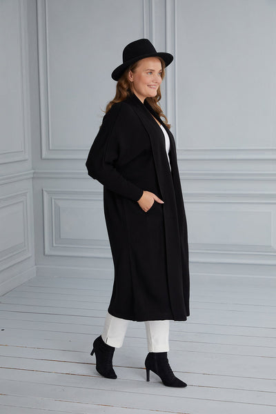 Long maxi cardigan with bat sleeves - black