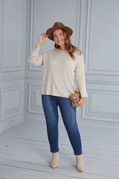 Knit blouse with open sleeves - beige