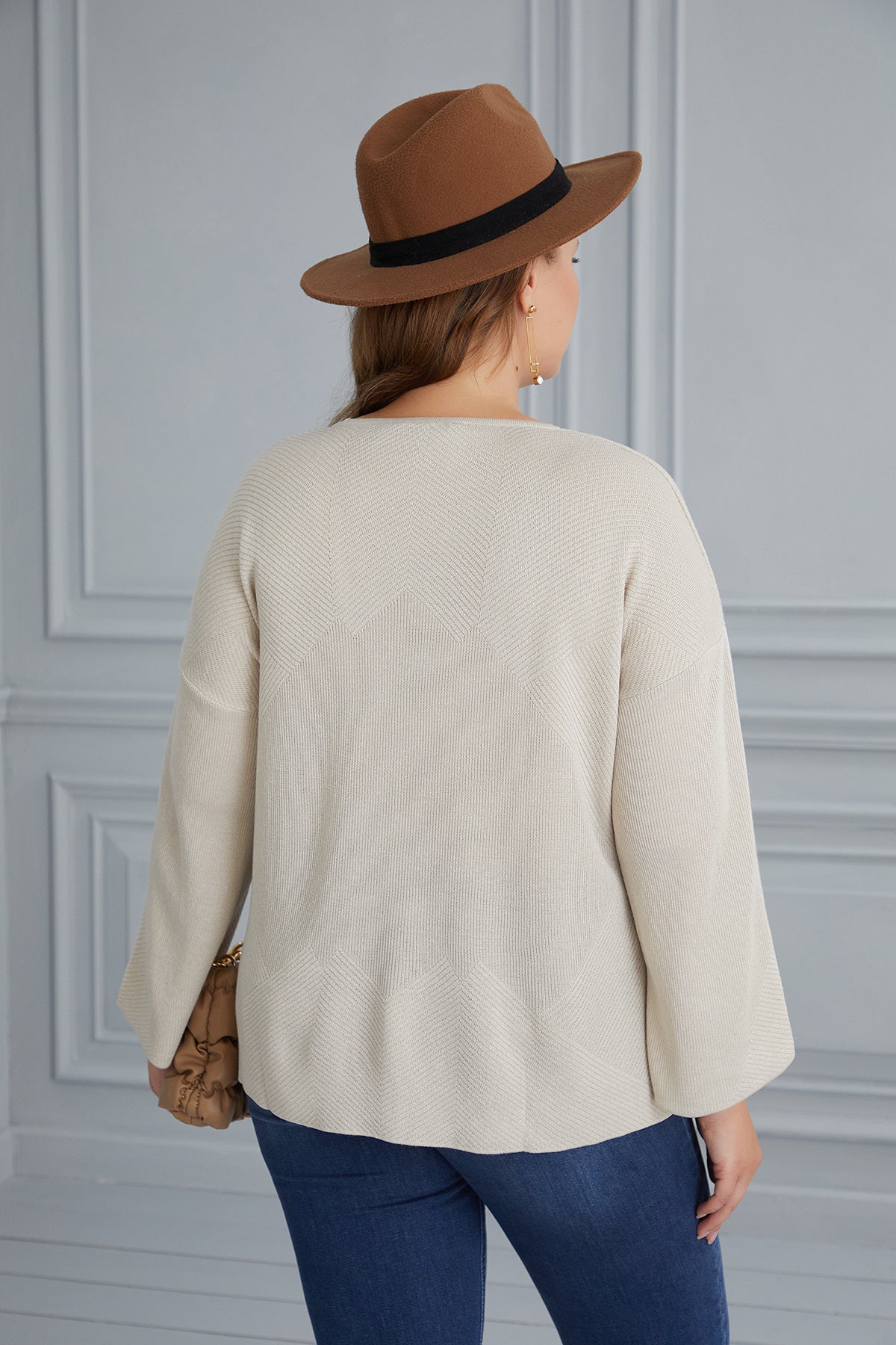 Knit blouse with open sleeves - beige