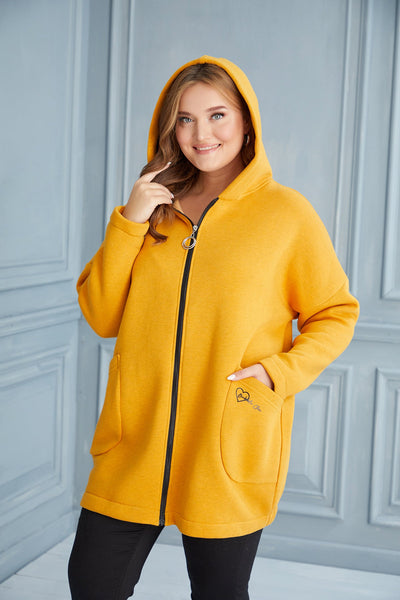 Plus size long hooded sweatshirt - Yellow