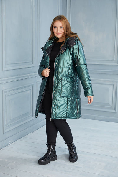 Plus size lightweight long jacket with side zips - Dark Green