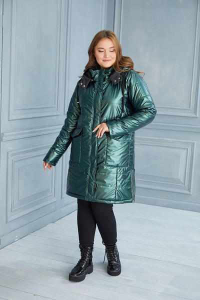 Plus size lightweight long jacket with side zips - Dark Green