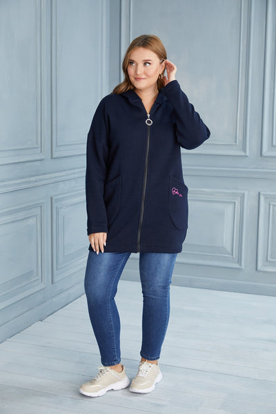 Plus size long hooded sweatshirt - Dark Blue